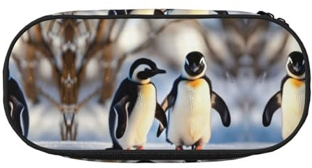 HJLUUFT Young Penguins With Snow print Makeup Cosmetic Bag Stationary Kawaii Pencil Box Pouch Gadget Organizer Bag with Zipper