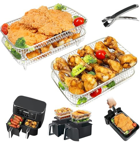cake collarAir Fryer Racks for Tefal Easy Fryer 5.2L/3.1L & Tower T17099 Vortx 5.2L /3.3L Dual Drawer, Air Fryer Grill Accessories Aslo Compatible with Lakeland/Salter Different 2 Size Basket Airfryer