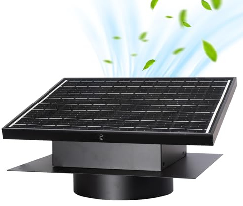25W Solar Roof Vent Fan with 8 Inch Removable Roof Vents,Solar Attic Exhaust Fan for Ventilation System,Ideal Soalr Roof Fan for Garage, Shop and Warehouse,Black