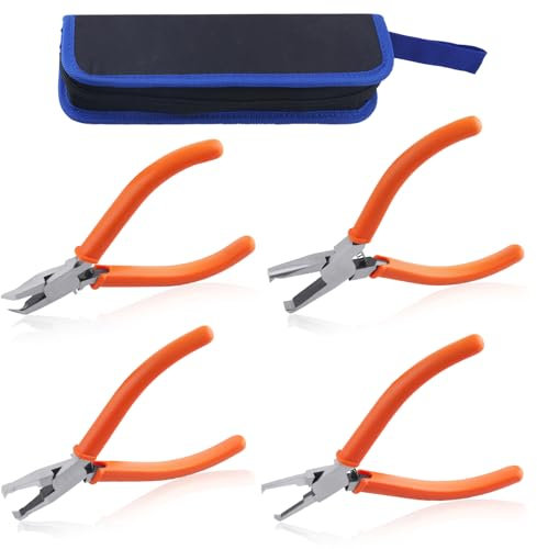 SPEEDWOX 4PCS 4.5Inch Transverse End Cutter 3 5 7mm Flush Jaw 38 Degree Angled Cutter SMT SMD Chip Cutters End Cutting Pliers Side Cutting Pliers Flush Cut Plier with Storage Bag for Tight Areas