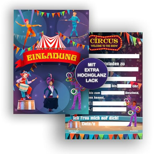 Edition Colibri 10 Einladungskarten Kindergeburtstag Zirkus, A6, Partyeinladung, Einladung zum Geburtstag Junge und Mädchen