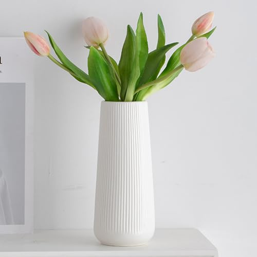 ZgoEC Keramik Vase Weiß Home Deko: Matte Blumenvase 20cm Hoch, Boho Vasen für Tischdeko, Pampasgras Vase Dekoration für Schlafzimmer, Wohnzimmer & Büro, Geschenk für Frauen