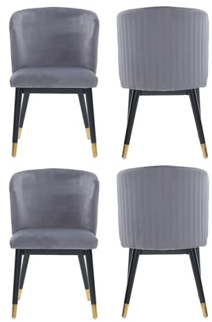 Life Interiors Sofina Modern Tufted Velvet Dining Chair – Upholstered Accent Chair with Curved Back, Gold-Tipped Rubberwood Legs & Durable Wooden Frame - Dining Room Living Room Restaurants