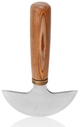 HERCHR Coltello a testa tonda in pelle, Coltello a Mezza Luna in Acciaio ad Alto tenore di Carbonio con Manico in Legno per taglio, sfoltimento, lavorazione artigianale e progetti artistici