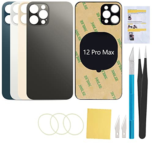 UooFide Cristal de repuesto para pantalla trasera compatible con iPhone 12 Pro Max de 6.7 pulgadas (grafito) | Cinta preinstalada, herramientas de reparación profesionales, manual de instalación