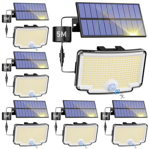 nipify 6 Stück Solarlampen für Außen mit Bewegungsmelder, 318 LED 3 Modi Solar Aussenleuchte Strahler IP65 Wetterfest, Superhelle Solarleuchte Beleuchtung für Wand Garten Draußen