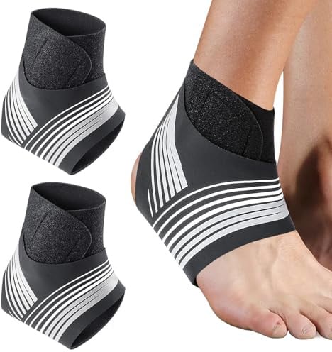 Xynovate Sprunggelenkbandage, Ultra Dünn Fußbandage, Einstellbares Bandage Fußgelenk für Sport Wie Fußball, Fitness oder Laufen, Kein Umknicken Durch Knöchelbandage(2 Stück L)