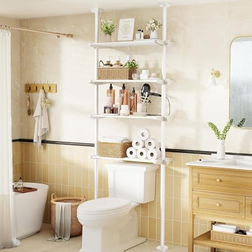 WELDUN Étagère de salle de bain 4 niveaux, étagère de salle de bain au-dessus des toilettes peu encombrante 49-79CM de largeur, 122-315CM de hauteur, étagère pour machine à laver Organiseur de salle