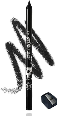 Schwarz Gel Eyeliner - Matt Black Kajalstift Wasserfest & Wischfest - Langanhaltend Eyelinerstift mit Anspitzer - Hochpigmentierte Lidschattenstift - Lipliner Cremige Glatt Textur - Leicht Aufzutragen