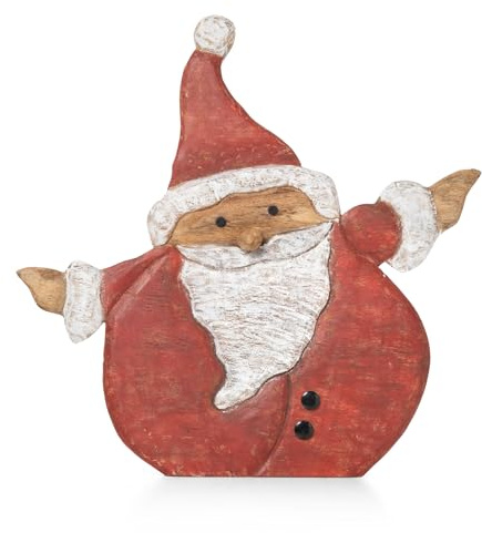 Moritz Weihnachtsdeko Weihnachtsmann 50 cm aus Mangoholz handgefertigte Dekofigur mit Standfuß rot weiß bemalt winterliche Tischdekoration für Wohnzimmer Festliche Holzfigur mit Bart und Mütze