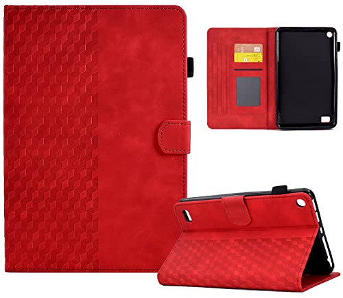 OWSIHNZBF Premium Leather Case For Kindle Fire 7 2019/2017/2015 (9th/7th/5th Generation) Tablet,Smart Magnetic Flip Fold Stand Protective Cover with Auto Wake Sleep(Red)