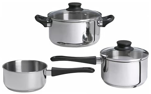 ZRIZAURA ANNONS 5-Piece Cookware Set Stainless Steel Pots with Glass Lids, Induction-Compatible Cookware for Gas, Electric & Ceramic Hobs, Everyday Home Kitchen Use