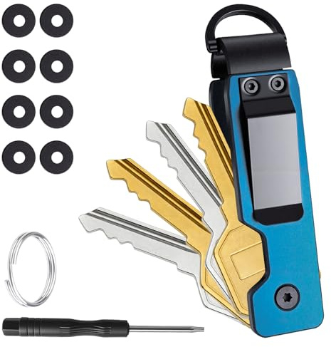 RICKMASK Key Organizer, Schlüssel Organizer, Schlüsselorganizer mit Schraubendreher, 8 Scheiben & Ring, Mini Schlüsselanhänger für Herren und Damen, Sichert 2~6 Schlüssel