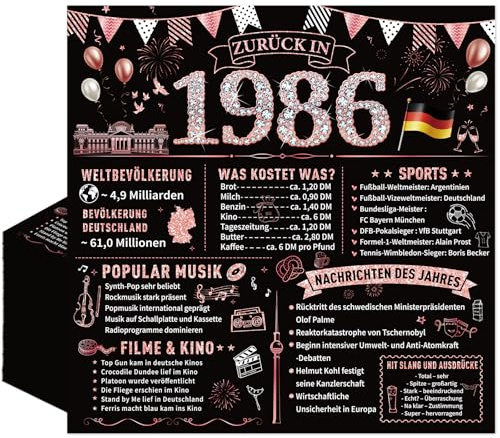 Yomover Servietten 40 Geburtstag Frauen, 50 Stück Deko 40. Servietten Geburtstag Frau, Schwarz Rosé Gold Zurück in 1986 Tischdeko Papierservietten Frauen