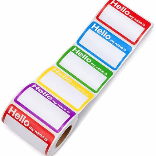 Sixstore Namensschild-Etiketten, 90 x 57 mm, Hello My Name is, farbige Namensschild-Aufkleber, wasserdicht, selbstklebend, entfernbar, für Büro, Klassenzimmer, 200 Stück