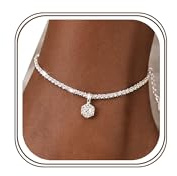 Maynor Geburtsstein Fußkettchen für Damen 925 Sterling Silber Fußkette Zirkonia Anhänger in 12 Farben, Personalisiert Wasserfest Mode Schmuck Fussketten Geschenk für Frauen & Mädchen