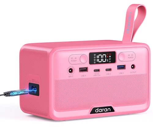 Tragbare Power Station 89,6 Wh LiFePO4 Batterie100W (200Wleistung) Solar Power, tragbares Ladegerät kleiner Generator mit AC-Steckdosen & PD-Schnellladung für Zuhause/Notebook/Camping.Rosa