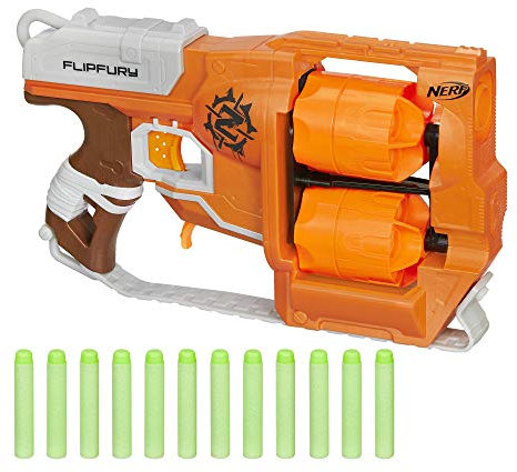 NERF Zombie Strike FlipFury Blaster - 2 Flipping 6-Dart Drums - Fire 6 Darts, Flip, Fire 6 More - 12 Zombie Strike Elite-Darts (Amazon Exclusive)