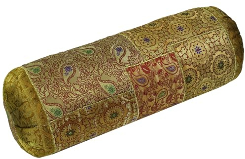 GURU SHOP Patchwork Nackenrolle, Sofakissen 50 cm - Gelb