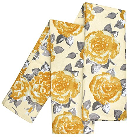 Ragged Rose Tea Towels for Kitchen - 50 cm x 70 cm Pair of Kitchen Cloths for Drying Dishes, Wiping Countertops, & Handling Pots - Machine Washable & Durable - Gold Rose, Pack of 2