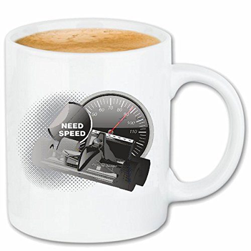 Kaffeetasse FORMEL 1 RENNWAGEN FLAGGE HOT ROD US CAR MUCLE CAR V8 ROUTE 66 USA AMERIKA Keramik 330 ml in Weiß