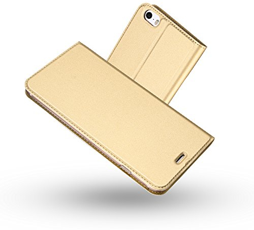 Radoo iPhone 5/5S/SE Hülle, Premium PU Leder Handyhülle Brieftasche-Stil Magnetisch Folio Flip Klapphülle Etui Brieftasche Hülle Schutzhülle Case Cover für Apple iPhone 5/iPhone 5S/iPhone SE (Gold)