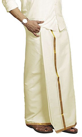 PRAKASAM COTTON Herren Tasche mit Klettverschluss, Baumwolle, doppelt, cremefarben (PC-VEL-PKT-DBL-CREAM-SS-), Cremefarben, 30