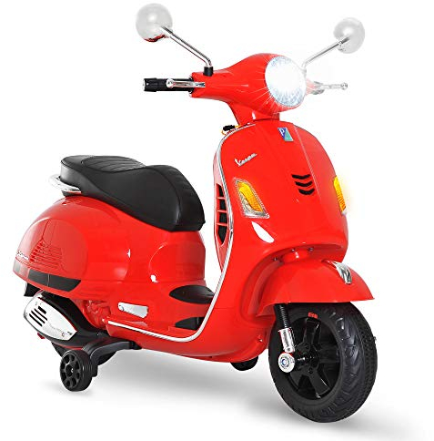 HOMCOM Vespa Scooter Moto électrique Enfants 6 V dim. 102L x 51l x 76H cm Musique MP3 Port USB klaxon Phare feu AR Rouge
