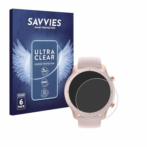 savvies Protector Pantalla para Huami Amazfit GTR (42 mm) (6 Unidades) Película Ultra Transparente