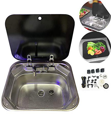 ÉVier de RV Evier Camping Car avec Couvercle Lavabo de Camping-Car avec Robinet Caché Repliable pour Camping-Cars, Caravanes Classiques
