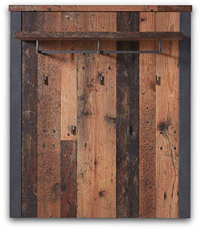 Stella Trading CARDIFF Garderobenleiste in Used Style Optik (dark) - Moderne Hutablage & zuverlässige Wandhaken für Jacken & Taschen - 94 x 110 x 30 cm (B/H/T)