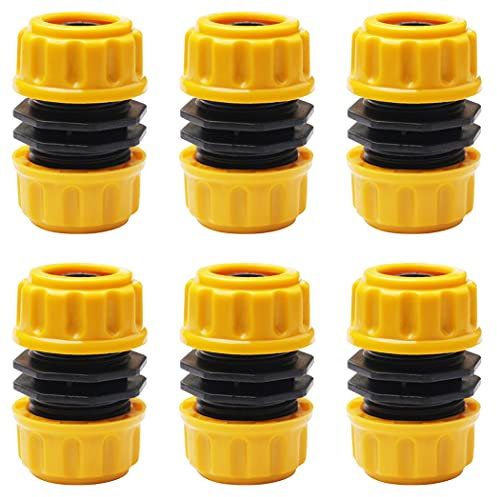 kuou 6 Pcs Hose Repair Connector, Quick Fix Extend Garden Hose Connector Extender for 1/2 Inch Hose Pipe(Yellow)
