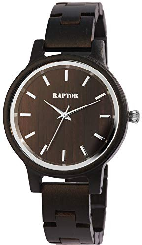 Raptor Damen-Uhr Holz Perlmutt Edelstahl Faltschließe Analog Quarz RA10187 (Sandelholz)