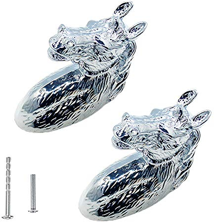 YOUYOUULU 2 Stück Silber Vintage Knöpfe aus Reiner Kupfer, Pferdekopf Griff, Möbelknöpfe Retro Kunst, schrank knauf Schrankknäufe für Tür Schrank kommode Schublade, mit Schrauben (Silber)