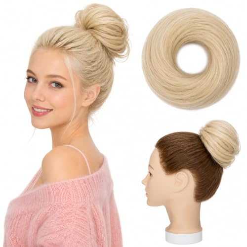 Silk-co Haargummi Haarteil Haarknoten Glatt Dutt mit Haaren Haarteile Echthaar 100% Human Hair Hochsteckfrisuren 17g 613# Bleichblond