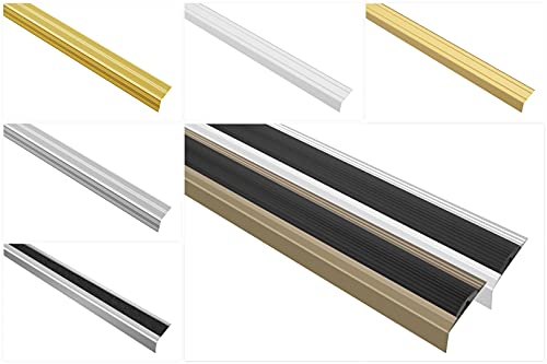 Profilé de bord de marche effecteur en aluminium anodisé - protection des nez de marche - (A36SK Silver) Profilé d'angle autocollant antidérapant Décoration du profilé en L