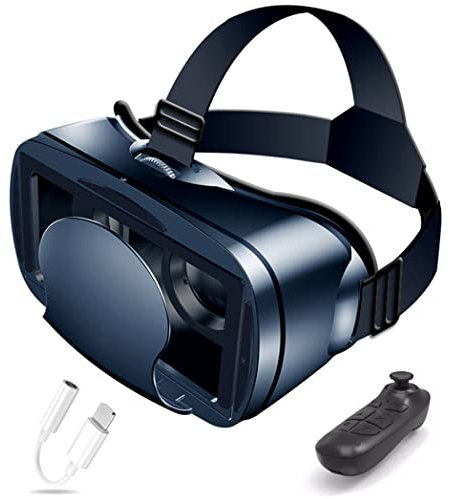 Gafas de Realidad Virtual, 3D VR Gafas con Controlador Bluetooth para Juegos Visión Panorámico VR Glasses para iPhone 13 Pro Max/13 Pro/13/12/11, para Samsung Galaxy S21, Huawei, Xiaomi