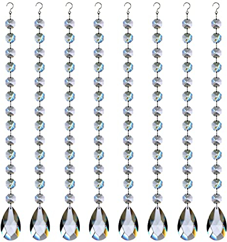 Kristallgirlande in Tropfenform, Hängende Kronleuchter, Kristalle, Prismenperlen, Kette für Hochzeit, Heimdekoration, transparent, 30 cm, 8 Stück GOLDENHAITAI