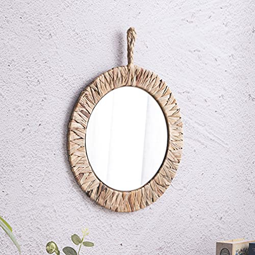 Vaguelly Rattan Spiegel mit Bastrahmen, runde Hänge Wandspiegel im Boho Style, Flurspiegel zum Aufhängen und Dekorieren, Natur Raphia Home , 34 cm