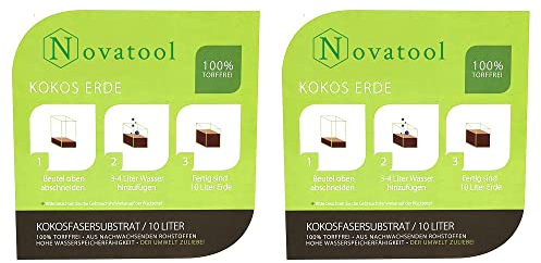 2X Kokoserde mit Beutel für Zimmerpflanzen | 20 Liter | 750g 19x18x5cm | Kokosfasern Kokossubstrat Kokoserde Anzuchterde Humusziegel Blumenerde Bio | Gartenerde Kokosziegel fein Quelltabletten Kokos