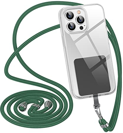 GOODVISH 3 in 1 Universal Handykette geeignet für alle Smartphones, Handy Umhängeband, Halsband Umhängen, Handschlaufe, Handyband passend für alle Standard Handyhülle - Dunkelgrün