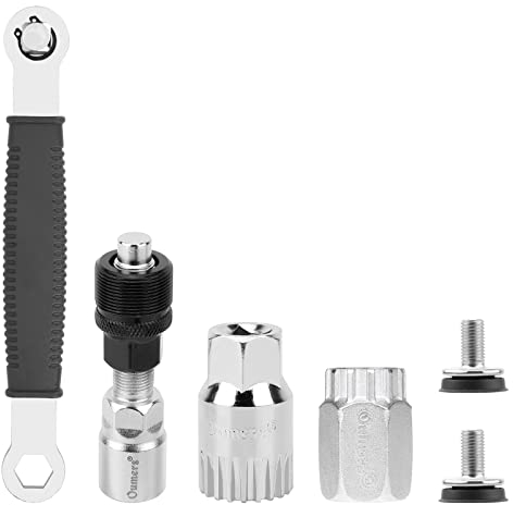 Oumers Bike Crank Puller Tools Set, Multi-use Bike Crank Extractor + Bike Bottom Bracket Remover + 16mm Spanner Wrench + Cassette lockring tool + Hex Head Crank Arm Bolt for Removing Crank & Freewheel