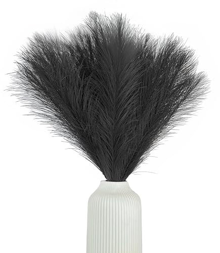 Pampasgras künstlich, klein, Farbe schwarz, 5 Stiele, 55 cm Länge, künstliches Pampasgras Wohnzimmer, Trockenblumen für Schlafzimmer, Hochzeit, Boho Deko