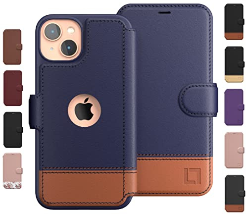 Compatible with iPhone 14 Wallet Case for Women and Men, Case with Card Holder [Slim & Protective] for Apple 14 (6.1”), Leather i-Phone Cover, Cute Phone Case, Blue & Brown, Desert Sky
