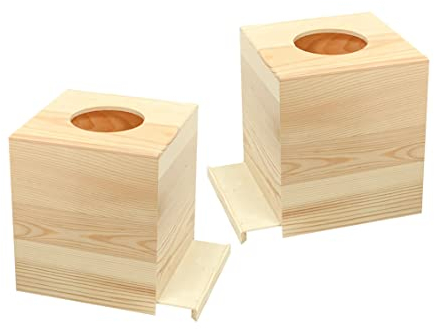 2er-Pack quadratische Taschentuchbox aus Holz zum Basteln (13 x 13 x 15,2 cm), unlackierter Holz-Taschentuchhalter für hausgemachte Projekte