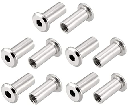 TERF® M8 X 16mm Joint Connector Nuts M8 (8mm) X 16mm Barrel Bolts Socket Head Insert Furniture Hexagonal Allen Flat Head Cap Nuts Alan Key Sleeve Hex Nut - Pack of 10