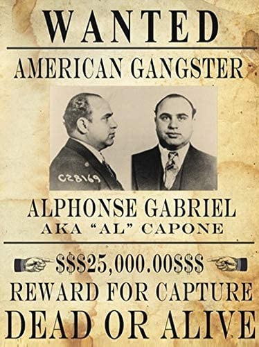 Al Capone, Wanted Gangster-Poster, Vintage-Metallschild, Plakette, dekorative Wandkunst, 2 Größen (A4, 21 x 29 cm)