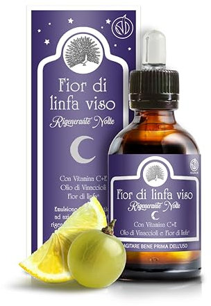 Mary Rose Fior Di Linfa Notte - Siero Viso Notte -Viso Donna/Uomo - Azione Antiossidante - Rigenerante - Compattante - Con Vitamina C e Vitamina E - Olio di Vinaccioli 50 ml