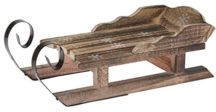 Spetebo Slitta decorativa in legno con lame in metallo – 34 cm – Piccola – Decorazione natalizia in stile antico – Decorazione invernale per finestra in legno di pino fiammato shabby chic