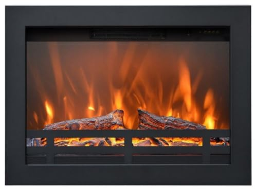 Casa Padrino caminetto Elettrico di Lusso da Incasso Nero 60,2 x 17,7 x A. 43,8 cm - Caminetto LED arredo Soggiorno con Telecomando - Mobili Soggiorno - Mobili di Lusso